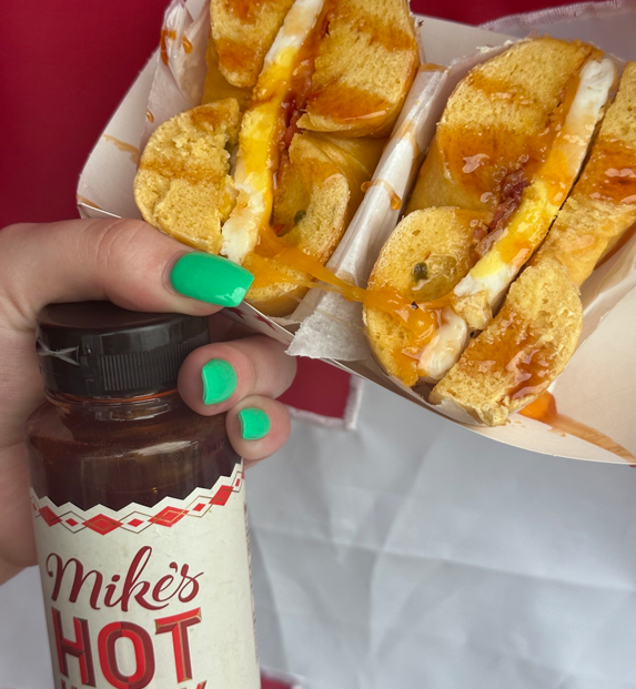 A BBC favorite toasted bagels drizzled with Mike’s Hot Honey.